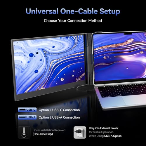One Cable Connection Triple Laptop Screen Extender - Ultra Thin 14" Monitor IPS FHD 1080P Lightweight Portable Display for 13"-17" Laptops Compatible with Windows Mac Chrome Travel Work Setup - size: 14.3"