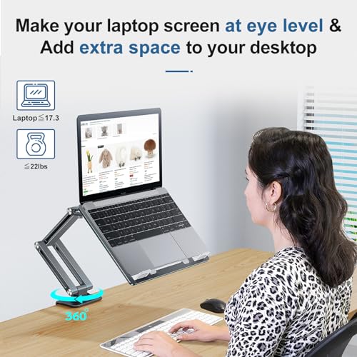 Laptop Stand Desk Mount, Aluminum Adjustable Laptop Arm with Tray | 360° Rotatable Ergonomic Computer Holder for 11-15 Inch Laptops & Tablets, Relieve Neck Strain for Sitting & Standing Work - color: Grayish Green
