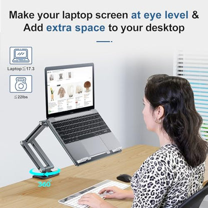 Laptop Stand Desk Mount, Aluminum Adjustable Laptop Arm with Tray | 360° Rotatable Ergonomic Computer Holder for 11-15 Inch Laptops & Tablets, Relieve Neck Strain for Sitting & Standing Work - color: Grayish Green