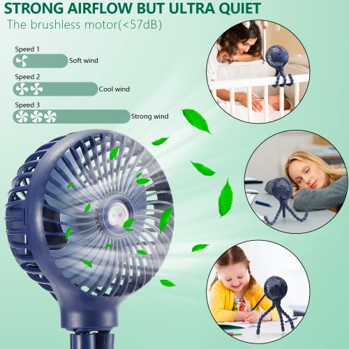 snawowo Mini Handheld Personal Portable Fan, Baby Stroller Fan, Car Seat USB or Battery Powered, with Flexible Tripod Clip on Student Bed Desk Bike Crib Treadmill Camping Traveling(Navy Blue) - color: C-NavyBlue