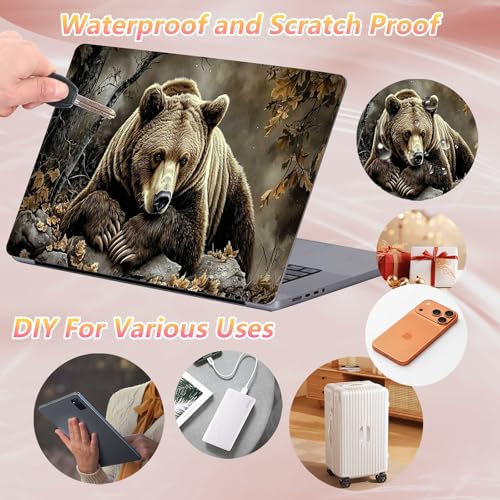 Laptop Skin Sticker Decal 12" 13" 13.3" 14" 15" 15.6",Waterproof Scratch Resistant Vinyl,Reusable Easy to Apply,for MacBook HP Dell Notebooks Netbooks Laptop,2 Wrist Pads,Autumn Bear Forest - color: Autumn Bear Forest