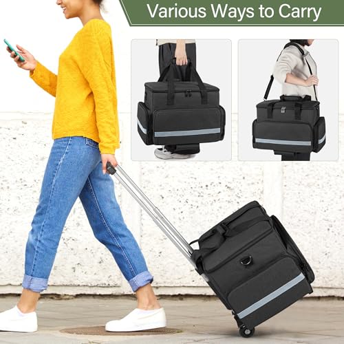 Rolling Teacher Tote Bag with Wheels for Teaching, Office, Black | Work Bag for Women, Teacher Uility Tote Bag, Large Capacity - color: Black