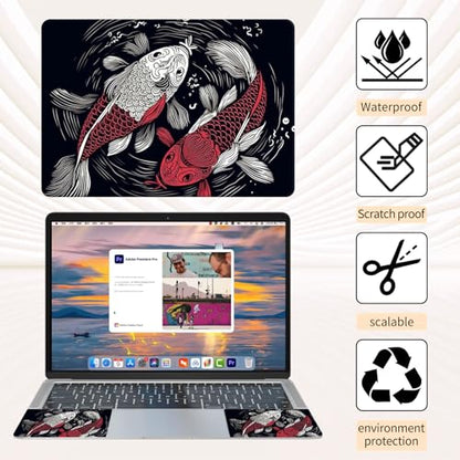 15.6 Inch Laptop Skin Sticker, Reusable Vinyl Cover Protector with 2 Wrist Pad Skins, Removable Waterproof Scratch-Resistant for 12-15.6 Inch Laptop Notebook,Two Koi Fish - color: Two Koi Fish