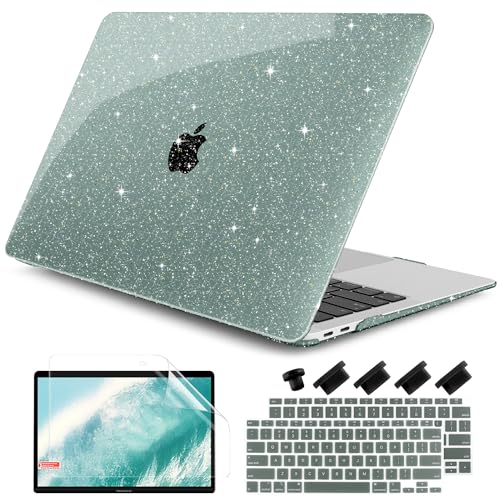 DONGKE for MacBook Air 13 inch Case 2021-2018 Release A2337 M1 A2179 A1932, Bling Plastic Hard Shell Case & Keyboard Cover Only Compatible with MacBook Air 13 inch Retina Fits Touch ID, Sparkly Green - color: Sparkly Midnight Green