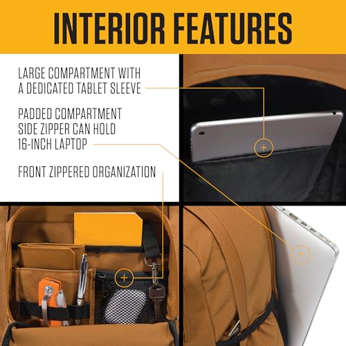 Carhartt 28L Dual-Compartment Backpack, Durable Pack with 16" Laptop Sleeve and Duravax Abrasion Resistant Base, Black - color: Black