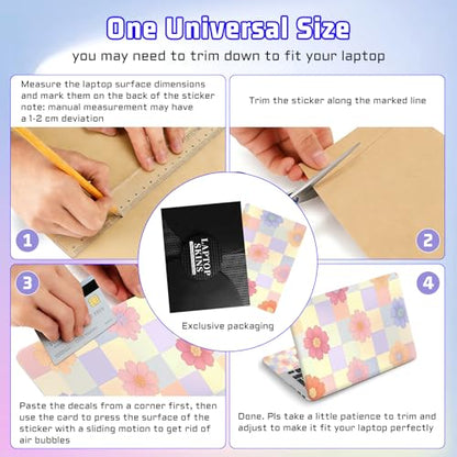 Universal Laptop Skin Sticker Decal, Compatible with MacBook HP Dell Lenovo 12"-15.6", Reusable Vinyl Notebook Cover 3PCS Set, High-Recognition Film-Pastel Flower Checkerboard - color: Pastel Flower Checkerboard