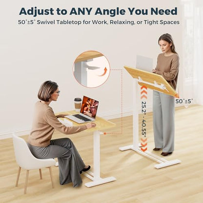 28''Pneumatic Overbed 50°Tilting Bedside Table,Small Standing Desk | 27.6" W x 15.7" D, Maple Rolling Bedside Table,Hospital BedTable,Medical Bedside Table,Overbed Table with Wheels,Mobile Desk - color: Maple, size: 2816
