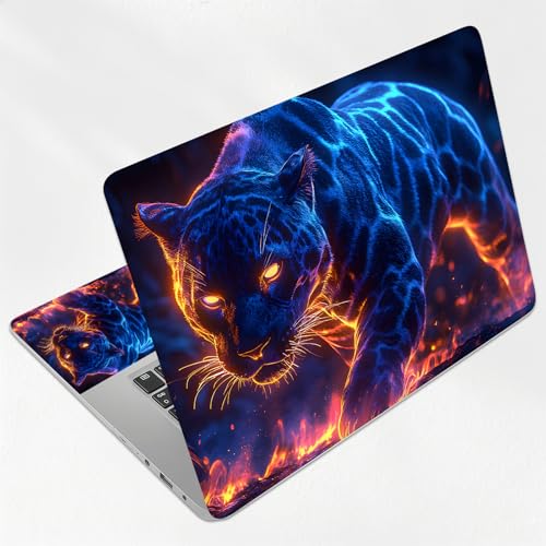 Blue Fire Panther Universal Laptop Skin Sticker 3PCS, Protective Decal Trim-to-Fit 11.6" 13.3" 14" 15.6" Laptop Vinyl Cover, Removable Anti-Scratch Computer Decal Protector - color: Blue Fire Panther
