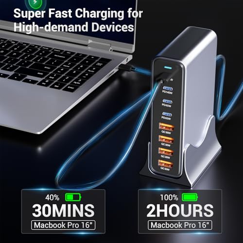 530W USB C Charging Station, 8-Port Desktop Charger, PD 140W PD 65W QC 30W GaN Ⅲ Fast USB Charger Block for MacBook, Ipad, iPhone, Samsung - color: 530W
