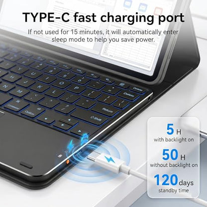 Backlit Touchpad Keyboard Case for Galaxy Tab A7 Lite 8.7" 2021 (SM-T220/T225), PU Leather Stand Cover with Magnetically Detachable Bluetooth Keyboard for Galaxy Tab A7 Lite 8.7 Inch,Black