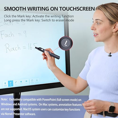 N21 Bluetooth Presentation Clicker for PowerPoint with Retractable Pointer | ①Green laser ②Telescopic touch pen ③Countdown timer, vibration alert ④Customizable Button ⑤Rechargeable;battery level display - color: Black - Green Pointer