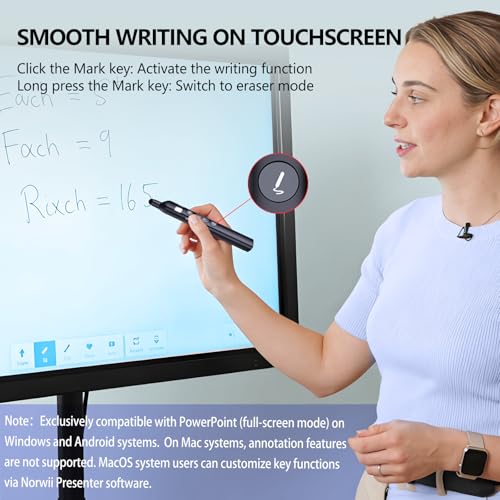 N21 Bluetooth Presentation Clicker for PowerPoint with Retractable Pointer | ①Red laser ②Telescopic touch pen ③Countdown timer, vibration alert ④Customizable Button ⑤Rechargeable;battery level display - color: Black - Red Pointer