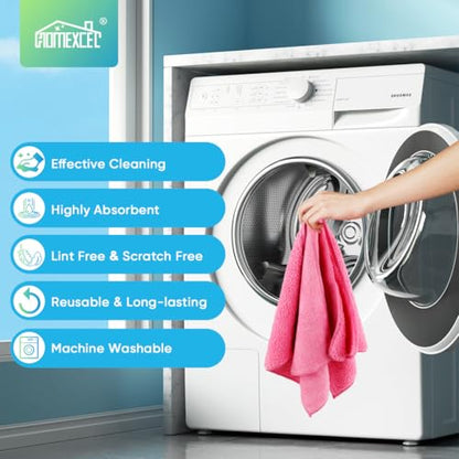 HOMEXCEL Pink Microfiber Cleaning Cloth, 12 Pack Premium Microfiber Towels for Cars, Lint Free, Scratch-Free, Highly Absorbent, Reusable Cleaning Rags for Car, Household, Kitchen, Window, 11.5"X11.5" - color: Pink