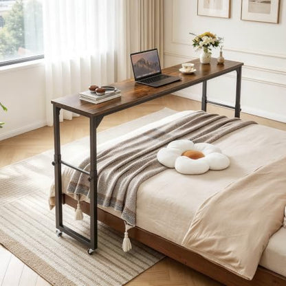 Aibiju Over Bed Desk with Wheels Adjustable Height, King Size Overbed Table, Overbed Laptop Desk, Rolling Table, Office, Rustic Brown YD-BT001H - color: Rustic Brown