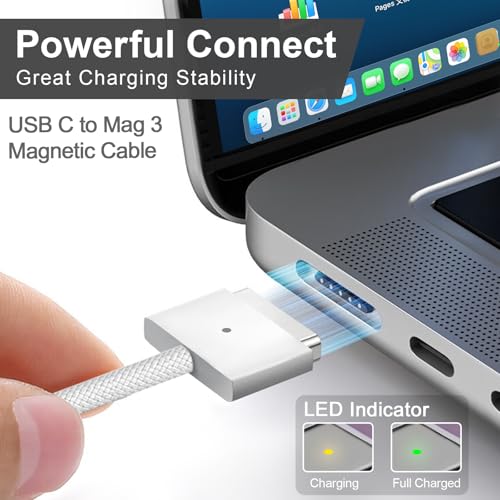 E-POWIND 140W USB-C Power Adapter Charger for 14 16 inch 2021 2023 M1 M2, 13 15 inch M2 M3 2022 2023 2024, 6.6 FT Braided Magnetic USB-C to Mag 3 Cable LED Indicator