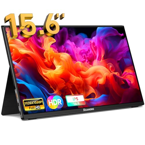 XGaming Portable Monitor 15.6 Inch 1080P FHD IPS USB-C Laptop Monitor, HDMI Computer Display w/Smart Cover & Speakers, Ultra Slim HDR Gaming External Screen for Laptop PC Phone Mac Xbox PS4 Switch