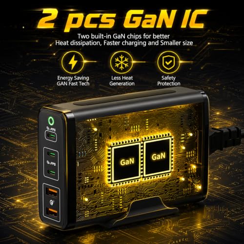 HUNDA 245W USB C Charger GaN Charging Station Desktop 5 Ports PD 140W MacBook Charger Fast Adapter Support PD3.1/PPS 45W /QC5 for MacBook Pro/Air,Dell,HP,Lenovo,Surface,iPhone,iPad,Galaxy etc