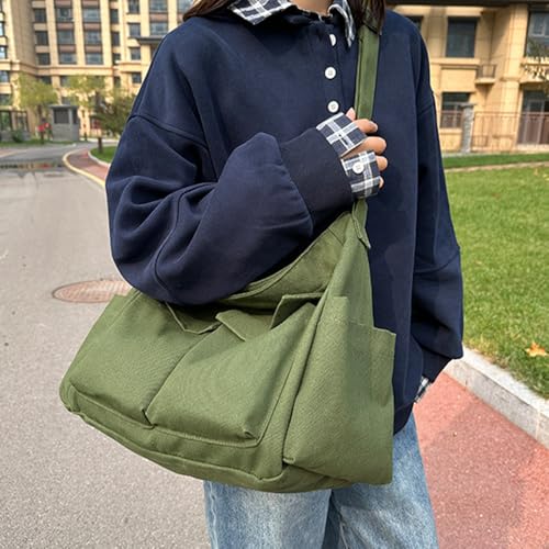 Canvas Messenger Bag Large Crossbody Bag with Multiple Pockets Canvas Shoulder Tote Bag for Women and Men - color: Red