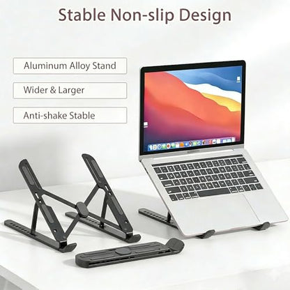 Ergonomic Foldable Computer Stand, 10-Level Height Adjustable Aluminum Laptop Stand, Compatible with 17.3 Inch Laptops, Tablets & Drawing Tablets, for MacBook, HP, Lenovo, Dell (Black) - color: Black