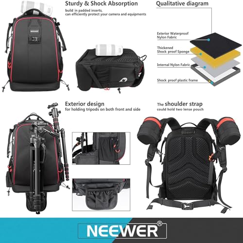 Neewer Pro Camera Case Waterproof Shockproof Adjustable Padded Camera Backpack Bag with Anti-theft Combination Lock for DSLR,DJI Phantom 1 2 3 Professional Drone Tripods Flash Lens and Other Accessory - style: Nw-xjb-d2330-r