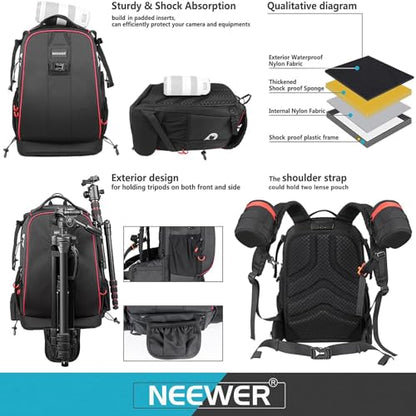 Neewer Pro Camera Case Waterproof Shockproof Adjustable Padded Camera Backpack Bag with Anti-theft Combination Lock for DSLR,DJI Phantom 1 2 3 Professional Drone Tripods Flash Lens and Other Accessory - style: Nw-xjb-d2330-r