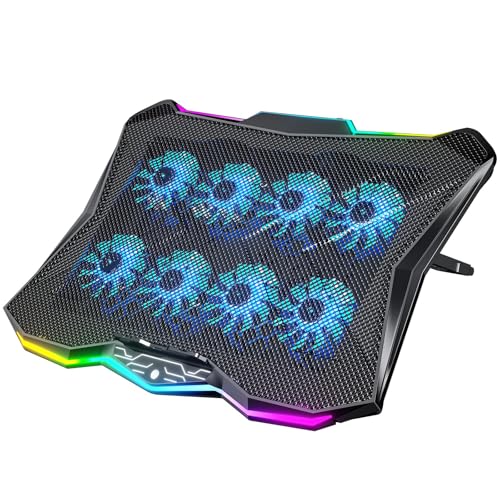 AICHESON Laptop Cooling Pad with 8 Cooler Fans for 15.6-17.3 Inch Computers | RGB Atmosphere Lights, Computer Base Stand with 7 Height Slots, Blue LED Lights with Fans, 2 USB Ports, AA3 - color: RGBLight