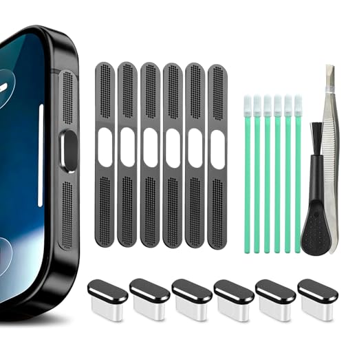 USB C Port Cover Dust Plug, 6 Pack Type C Charging Port Plug Cover with Speaker Dust Cover Phone Accessories for iPhone 17 Pro Max Port Protection Dust Cover (Black, for 17 Pro Max) - color: Black, size: for 17 Pro Max