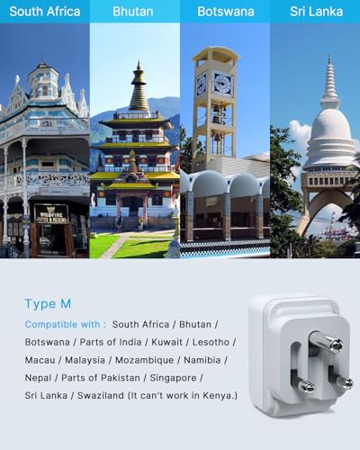 VINTAR Type M Adapter for South Africa, 2 Pack Foldable Africa Travel Plug | 5 in 1 with 2 Outlets 3 USB, Dual USB C Fast Charge, Africa Travel Essentials for US to Malaysia Namibia Nepal Mozambique - style: Type M - South Africa