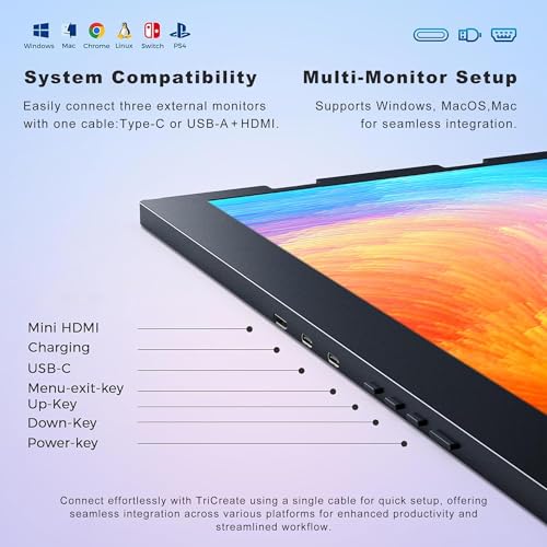15.6'' Laptop Screen Extender Monitor Portable, Quad Monitor, Just 1 Cable for 3 Screens, FHD 1080P IPS Laptop Extender Compatible with Wins/Mac for 13.6" - 17.3" Laptops - size: 15.6"