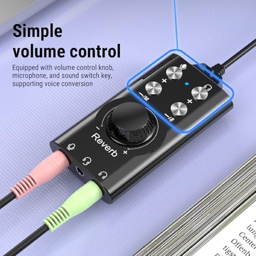USB Sound Card, External Sound Card with Volume Control and Voice Changer, USB to 3.5mm Audio Adapter for PC Laptop Computer