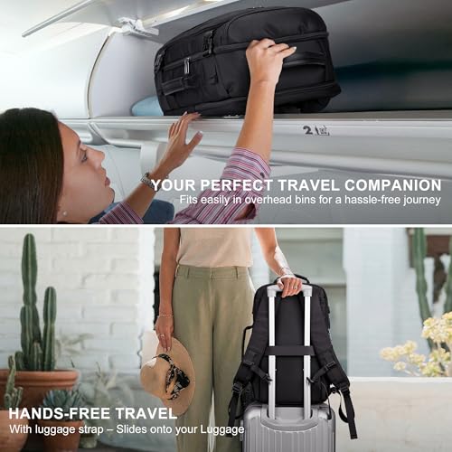 Travel Backpack Carry On Everyday Laptop Backpack Fits 16" Laptop | Flight Approved Luggage Backpack for Men Women, Suitcase-Style Main Pocket, Laptop Compartment, USB Port, for Travel, Daily - color: Black