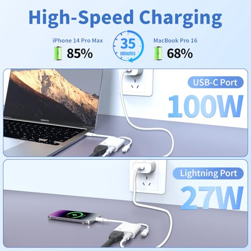 USB-C and Lightning to HDMI Adapter for iPhone ipad to TV [MFi Certified], 4K@60Hz Sync Screen Apple Lightning to Digital AV Adapter with 100W Charging Port for iPhone 17/16/15/iPad/MacBook to HDTV