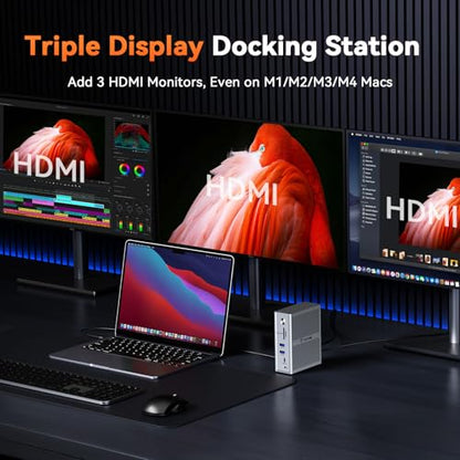 TobenONE USB C Laptop Docking Station 3 Monitors, Triple 4K DisplayLink | 120W Power Adapter, 3X HDMI, 5X USB, Gigabit Etherne, for MacBook M1-M5/Windows Owners,Professional Multitasking,Home Office