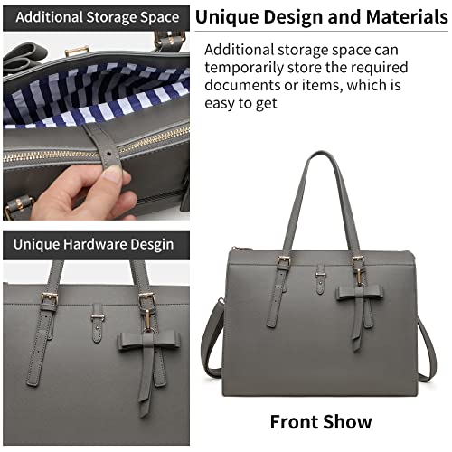 Keyli 4pc Sets Laptop Bag for Women Large Leather Laptop Briefcase with USB Charging Port Computer Shoulder tote Bags Purse - color: Gray