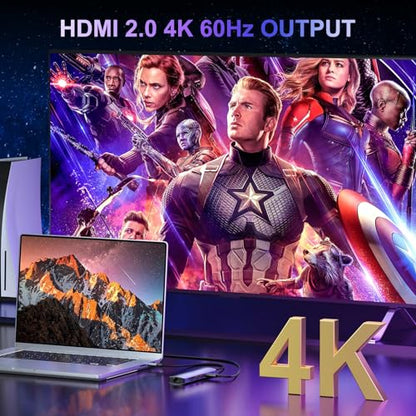 USB C Hub Ethernet Multiport Adapter, KOZYC 7-in-1 USB C Hub with HDMI 4K@60Hz, 1Gbps Ethernet, 100W PD, 2 USB 3.2 Gen2 10Gbps Data, SD/TF Card Slots Port, Compatible with MacBook Air/Pro, XPS13/15 - style: 7-IN-1 USB-C Hub 10Gbps