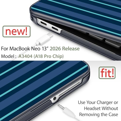 Compatible with MacBook Neo 13 inch (2026 Release A3404) (A18 Pro) with Liquid Retina Display, Printed Slim Protective Case with Screen Protector & Keybaord Cover, Deep Bleu Lines - color: Deep Bleu lines