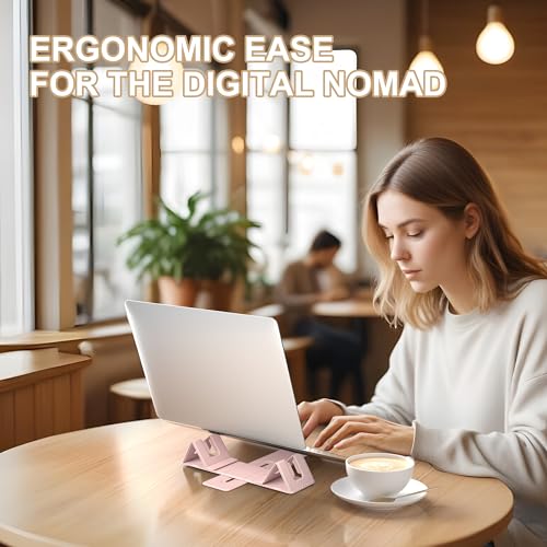 Perilogics Magnetic Adjustable Travel Laptop Stand for Digital Nomads and Business Travelers. Compact, Foldable, and Ideal for Desk Use. Elevate Your Work Experience with Our Laptop Riser on the Go - color: Light Pink