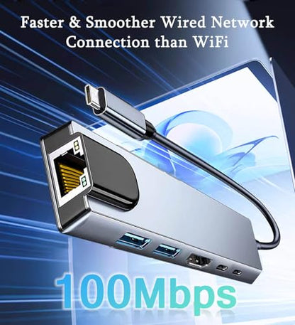 6 in 1 Type C to HDTV Adapter, USB C Hub with LAN Port, 4K HDMI Output USB C Adapter Compatible with MacBook Series, Chromebook, Laptop, Mouse, Keyboard, Flash Drive, Hard Disk