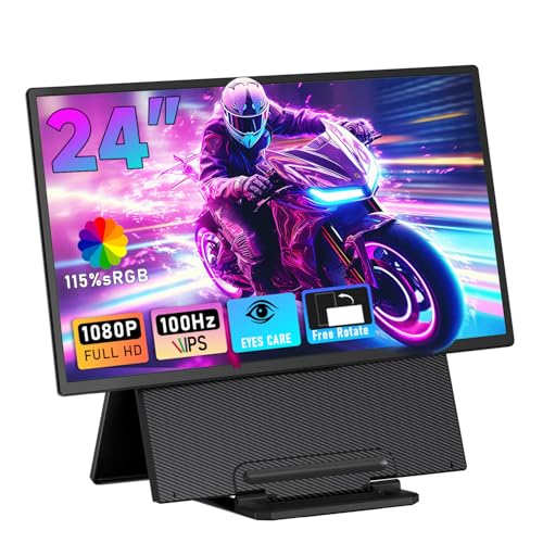 Portable Monitor 24" 100Hz for Work Home Office Game, 1080P FHD IPS Laptop Screen Extender with Rotating Stand & VESA, Laptop Monitor Extender USB-C HDMI Plug-Play for Mac Windows PS Switch Xbox Phone - size: 24" Computer Monitor