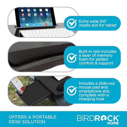 SOFIA + SAM Multi-Tasking Lap Desk with Memory Foam Cushion & Wrist Rest - Portable Computer Bed Tray - Fits Laptops Up to 15", Tablets Up to 9.6", Smartphones Up to 3.5" - Black Top