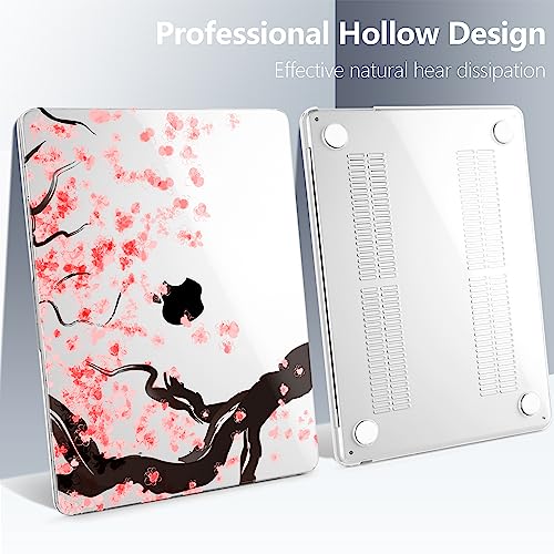 Batianda Case for MacBook Air 15" with M5 M4 M3 M2 Chip, Cherry Blossoms | 4-in-1 Set with Pink Sakura Branch Design, Lightweight Hard Shell Protection For Girls, Students and Cherry Blossom Lovers - color: Cherry Blossoms