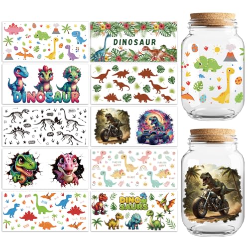 Peacoblue UV DTF Cup Wraps Transfer Stickers Dinosaurs Pattern, 10 Sheets Waterproof Custom Vinyl Transfer Sticker 16oz Coffee Glass Cup Tumbler Bottle Mug Decals for Men Women - style: Dinosaurs