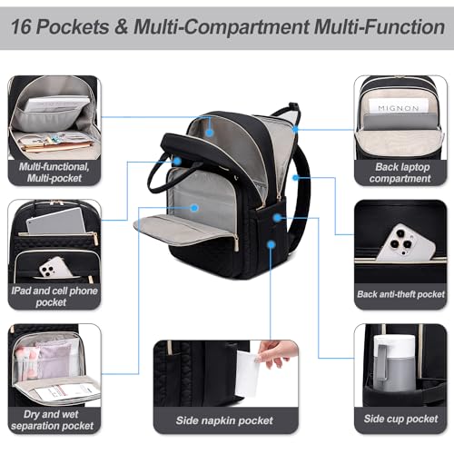 Tealari Laptop Backpack for Women,15.6 Inch Laptop Backpack for Work,Water Resistant Travel Backpack,College Bookbag with Wallet - color: Black