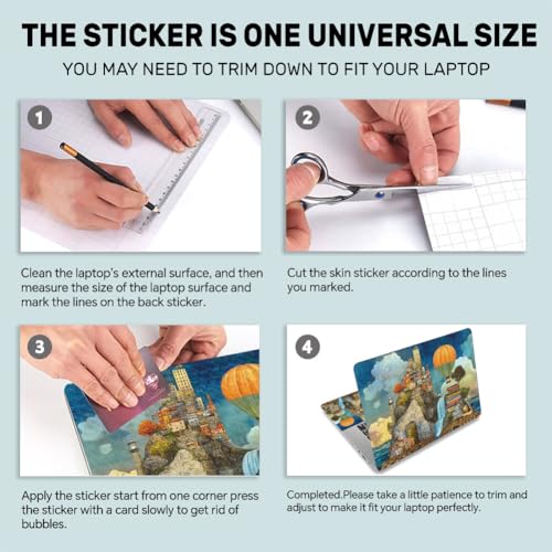 3Pcs Laptop Skin Sticker Decal Oil Painting PVC Laptop Sticker Fits for 12-16 Inch Notebook Waterproof Scratch Proof Dream Castle Universal Notebook PC Personalized Protector Gift