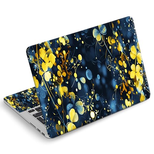 Universal Laptop Skin Sticker Decal, Compatible with MacBook HP Dell Lenovo 12"-15.6", Reusable Vinyl Notebook Cover 3PCS Set, High-Recognition Film-Gold Blue Leaf - color: Gold Blue leaf