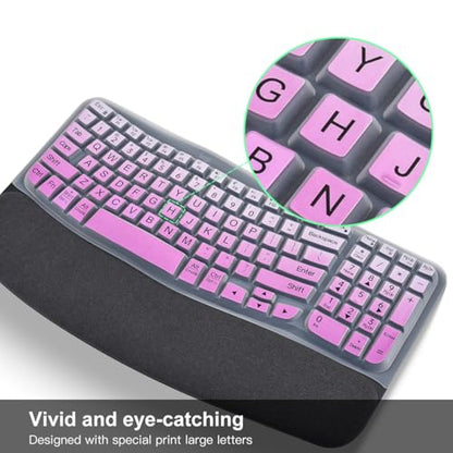 Large Print Keyboard Cover Skin for Logitech Wave Keys MK670 Combo Keyboard Skin, Logitech Wave Keys Wireless Ergonomic Keyboard Cover Protector Skin Accessories, Ombre Purple - color: Ombre Purple-Large