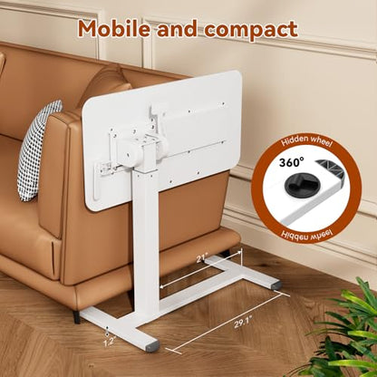Mobile Standing Desk, Left/Right Rolling Bedside Table | 90° Foldable Laptop Desk with Wheels, Height Adjustable Portable Computer Cart for Hospital Home Use, White - color: White