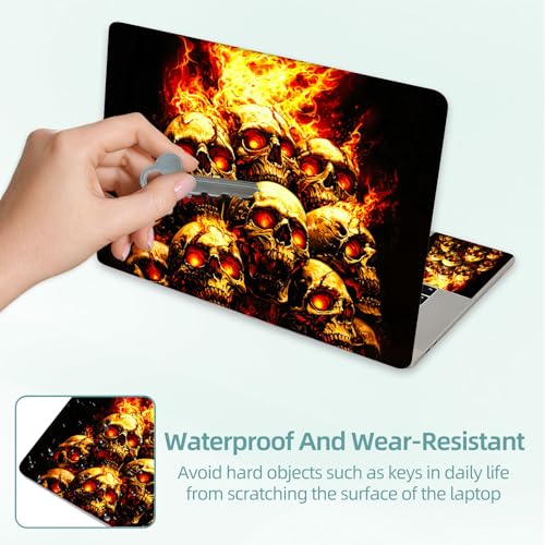 Universal Laptop Skin Decal, 3-Piece Vinyl Protector for 12 13 14 15.6" Notebook, Waterproof Anti-Scratch, Easy Trim & Bubble-Free Finish, A Pile of Skulls with Fire - color: A Pile of Skulls with Fire