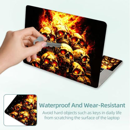 Universal Laptop Skin Decal, 3-Piece Vinyl Protector for 12 13 14 15.6" Notebook, Waterproof Anti-Scratch, Easy Trim & Bubble-Free Finish, A Pile of Skulls with Fire - color: A Pile of Skulls with Fire