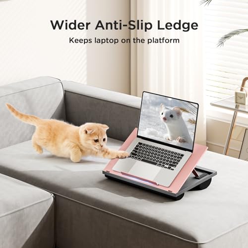HUANUO Adjustable Lap Desk - with 8 Adjustable Angles & Dual Cushions Laptop Stand for Car Laptop Desk, Work Table, Lap Writing Board & Drawing Desk on Sofa or Bed, Pink - color: Pink